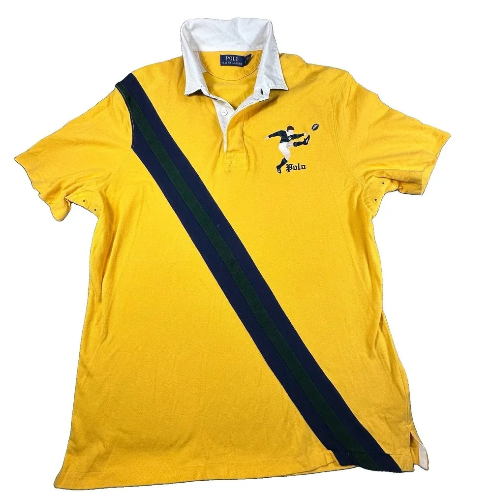 Polo Ralph Lauren Rugby Polo Shirt Men's XL Kicker Embroidered Yellow Retro Prep